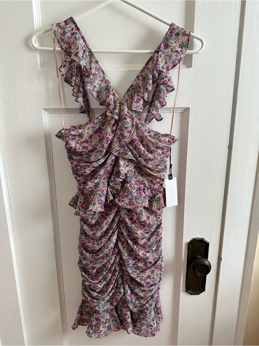 Astr Floral Ruffle Mini Dress in Pink and Purple